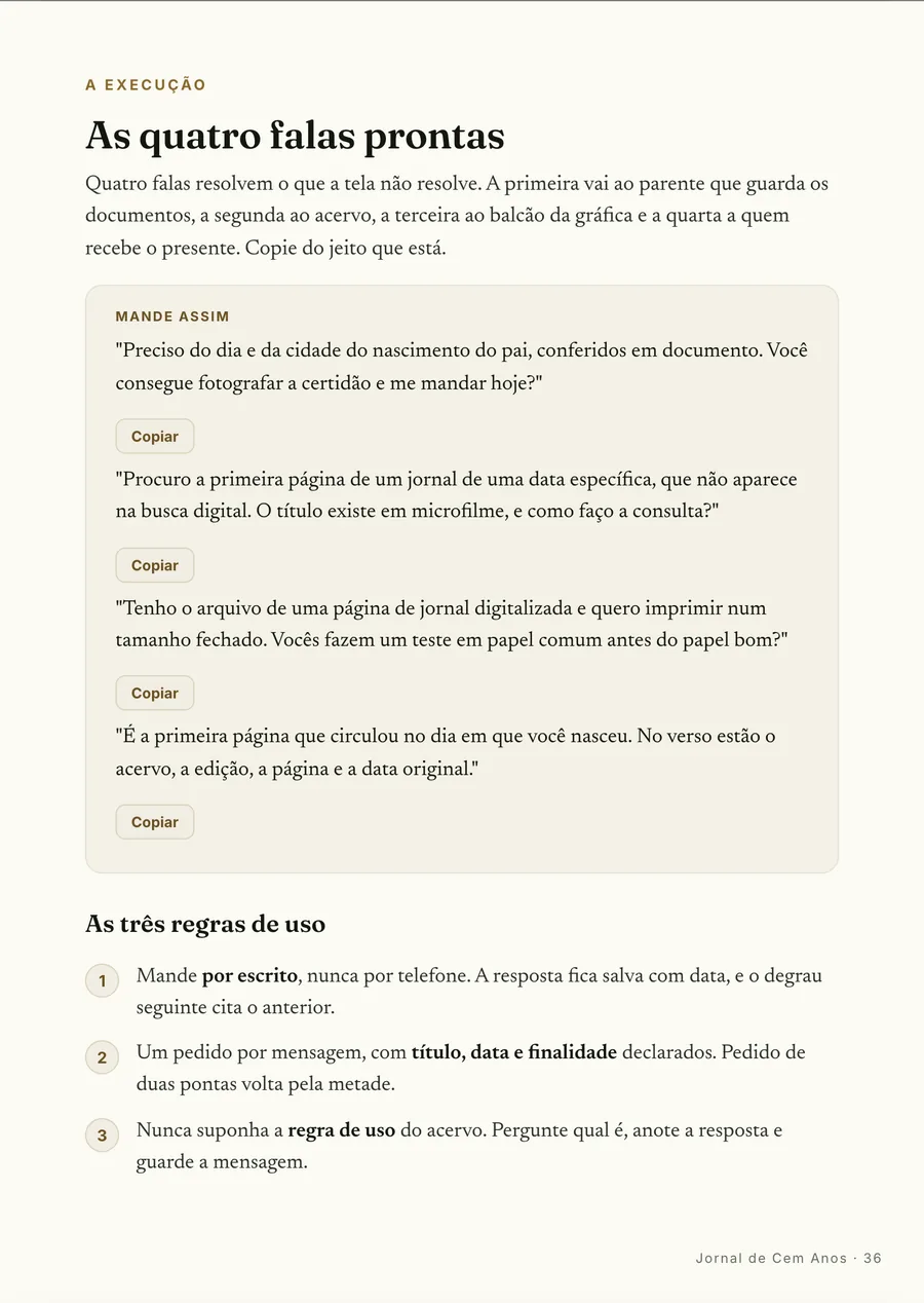 Página real do guia: Falas prontas